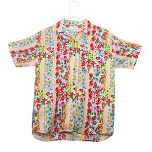 Vintage Robert Stock Women's Silk Top Button Down Floral Grannycore MEDIUM 10/12